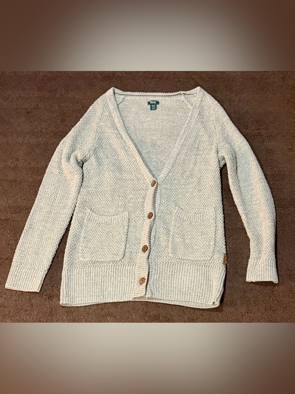 Roots Cream V-Neck Button Cardigan Sweater